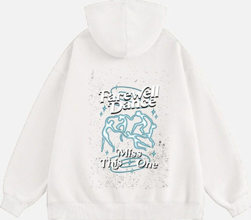 Unisex Farewell Dance Baskılı Kapüşonlu Polarlı Oversize Sweatshirt Ekru M