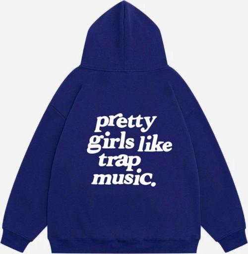 Kadın Pretty Girls Like Trap Music. Baskılı Kapüşonlu Polarlı Oversize Sweatshirt Saks 2XL