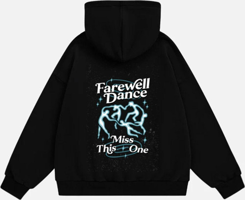 Unisex Farewell Dance Baskılı Kapüşonlu Polarlı Oversize Sweatshirt Siyah S