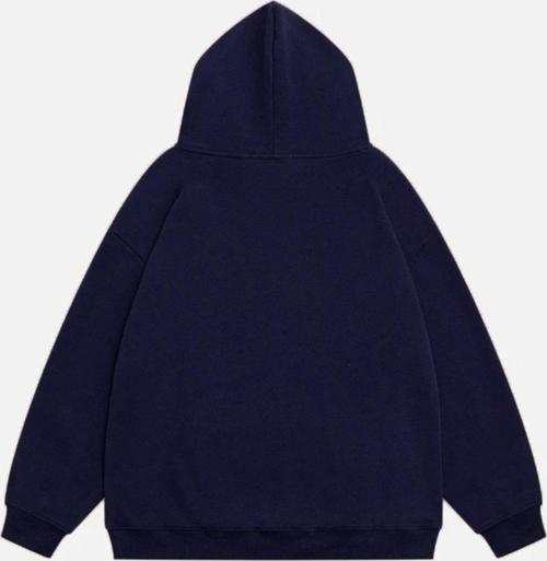Unisex Farside Of The Moon Baskılı Kapüşonlu Polarlı Oversize Sweatshirt Lacivert L