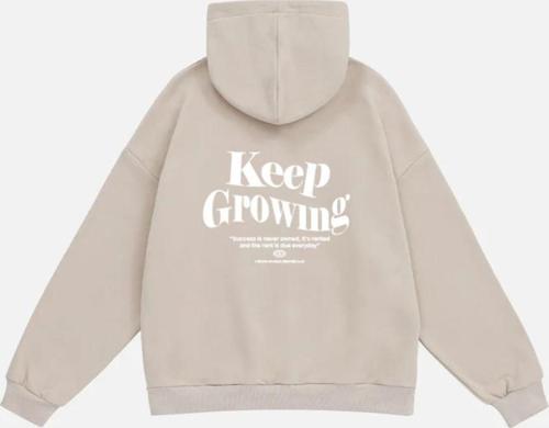Unisex Keep Growing Baskılı Kapüşonlu Polarlı Oversize Sweatshirt Bej S