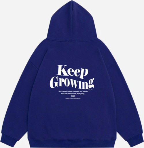 Unisex Keep Growing Baskılı Kapüşonlu Polarlı Oversize Sweatshirt Saks XS