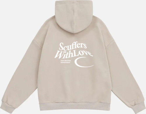 Unisex Scuffers With Love Baskılı Kapüşonlu Polarlı Oversize Sweatshirt Bej M