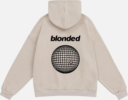 Unisex Blonde Baskılı Kapüşonlu Polarlı Oversize Sweatshirt Bej L
