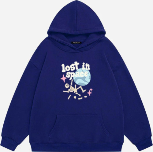 Unisex Lost In Space Baskılı Kapüşonlu Polarlı Oversize Sweatshirt Saks S