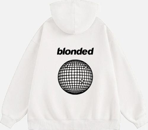 Unisex Blonde Baskılı Kapüşonlu Polarlı Oversize Sweatshirt Ekru 2XL