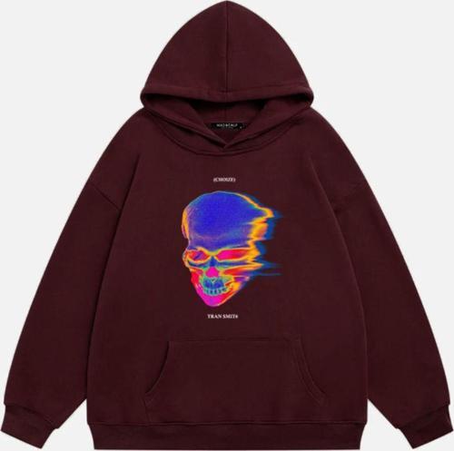 Unisex Tran Smit6  Baskılı Kapüşonlu Polarlı Oversize Sweatshirt Bordo 2XL