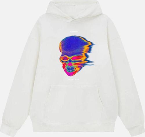 Unisex Tran Smit6  Baskılı Kapüşonlu Polarlı Oversize Sweatshirt Ekru 2XL