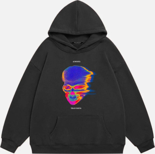 Unisex Tran Smit6 Baskılı Kapüşonlu Polarlı Oversize Sweatshirt Füme L