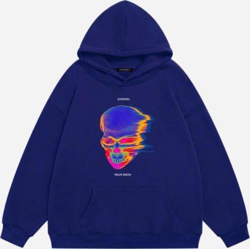 Unisex Tran Smit6  Baskılı Kapüşonlu Polarlı Oversize Sweatshirt Saks XL