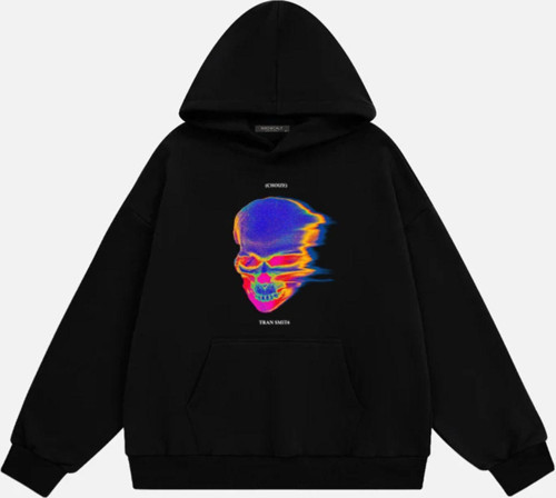 Unisex Tran Smit6 Baskılı Kapüşonlu Polarlı Oversize Sweatshirt Siyah M