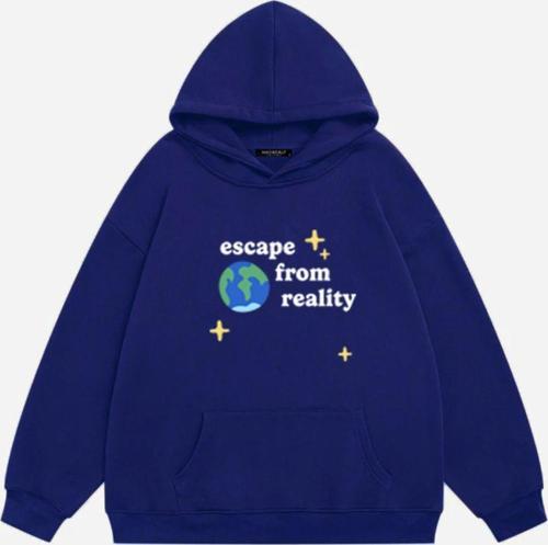 Unisex Scape From Reality Baskılı Kapüşonlu Polarlı Oversize Sweatshirt Saks 2XL