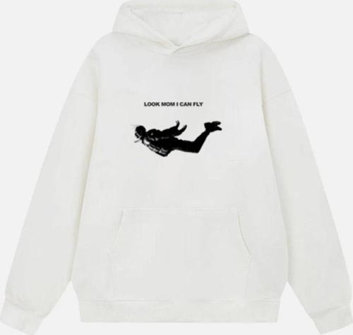 Unisex Travis Scott  Baskılı Kapüşonlu Polarlı Oversize Sweatshirt Ekru 2XL
