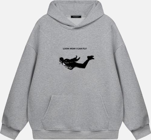 Unisex Travis Scott  Baskılı Kapüşonlu Polarlı Oversize Sweatshirt Gri 2XL