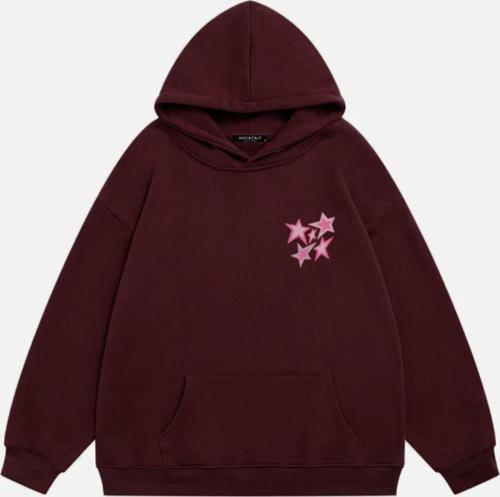 Unisex True Blue Baskılı Kapüşonlu Polarlı Oversize Sweatshirt Bordo 2XL