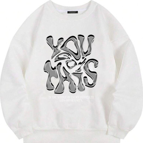 Unisex You Got This Baskılı Oversize Polarlı Sweatshirt Ekru S