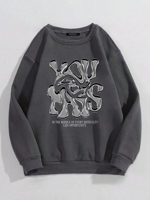 Unisex You Got This Baskılı Oversize Polarlı Sweatshirt Füme L
