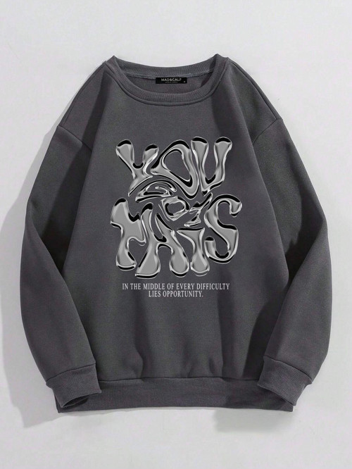 Unisex You Got This Baskılı Oversize Polarlı Sweatshirt Füme XS