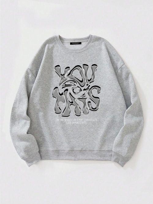 Unisex You Got This Baskılı Oversize Polarlı Sweatshirt Gri 2XL