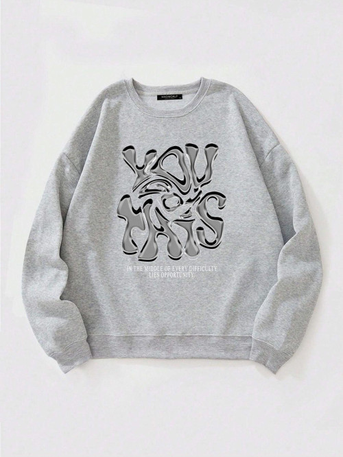 Unisex You Got This Baskılı Oversize Polarlı Sweatshirt Gri L