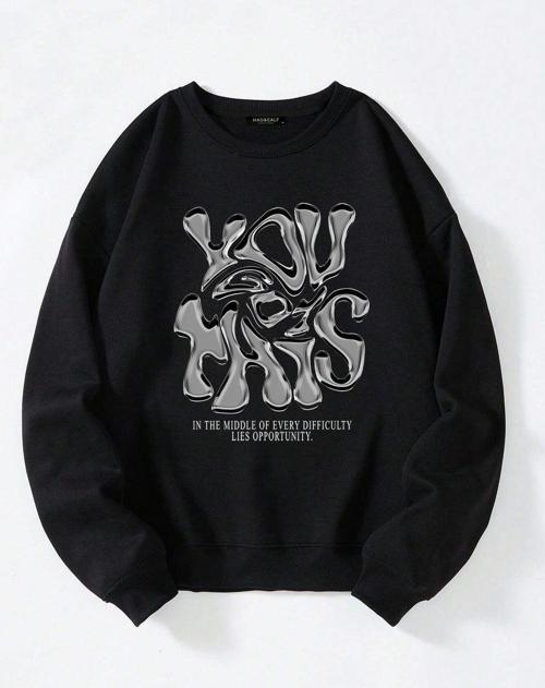 Unisex You Got This Baskılı Oversize Polarlı Sweatshirt Siyah 2XL