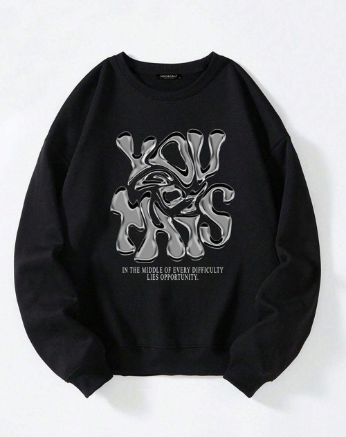 Unisex You Got This Baskılı Oversize Polarlı Sweatshirt Siyah L