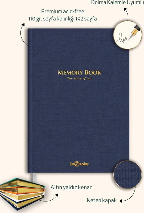 Keten Hatıra Defteri Dolma Kalem Uyumlu Altın Kenarlı Albüm Lacivert