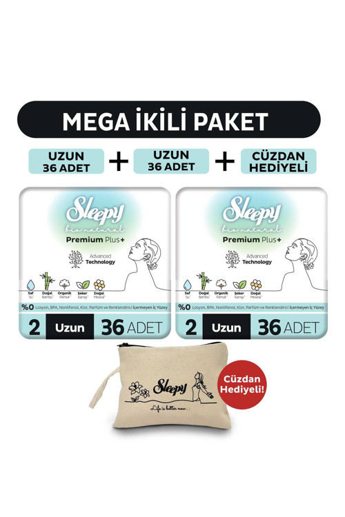 Bio Natural Premium Plus Hijyenik Ped Mega Paket Uzun 36x2 (72 Adet) + Cüzdan Hediyeli