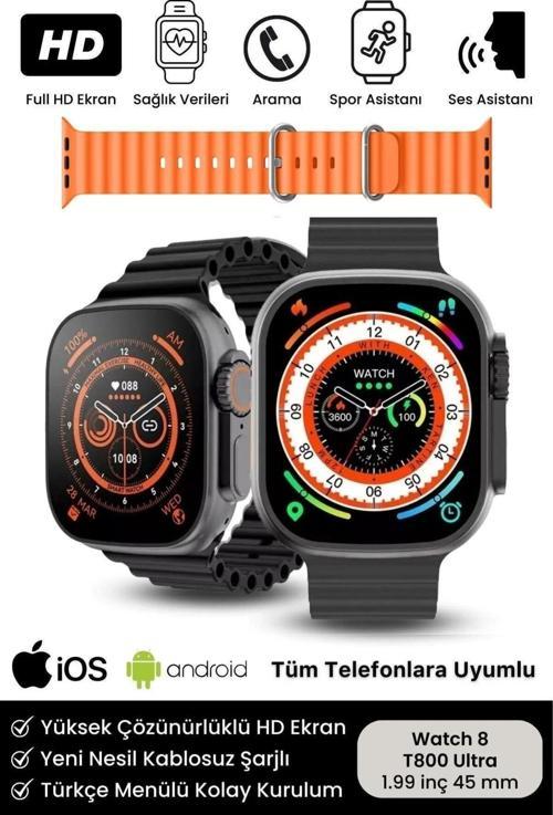 T800 Ultra Çift Kordonlu Akıllı Saat Ios Andorid Destekli Arama Özeliği Lcd Ekran 3 tuş Uyumlu