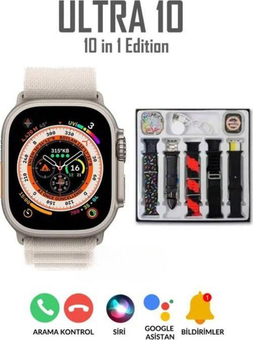 Ultra 10 - 49mm 10 in 1 Edition - 10 Kordon + Silikon Koruyucu Kablosuz Şarj Özellikli Akıllı Saat