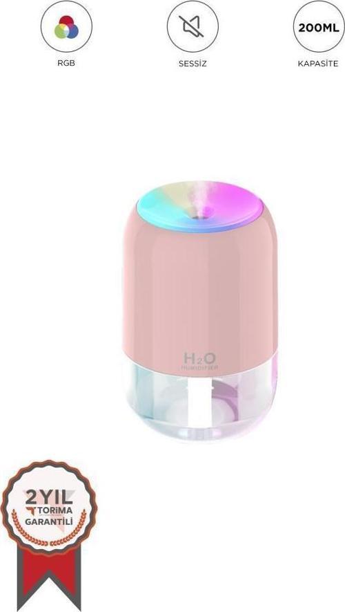 H6 Pembe 200ml Ultrasonik Renkli Hava Nemlendirici Buhar Makinesi Ve Aroma Difüzörü