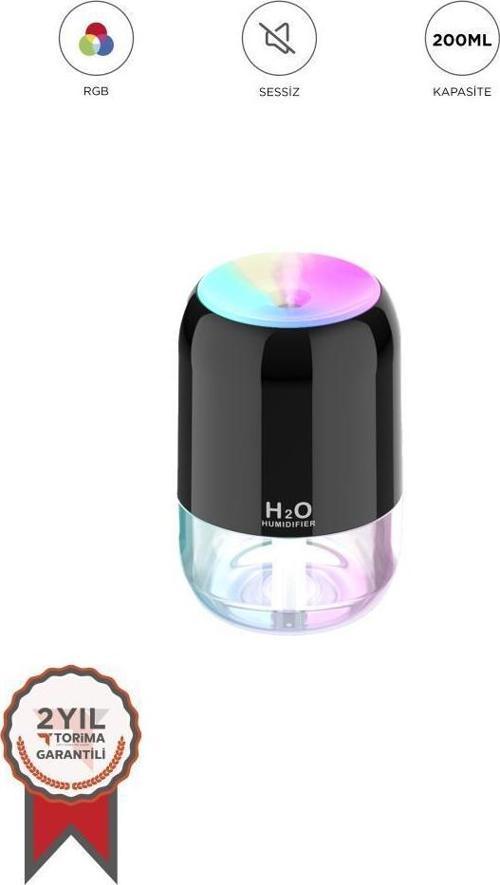 H6 Siyah 200ml Ultrasonik Renkli Hava Nemlendirici Buhar Makinesi Ve Aroma Difüzörü