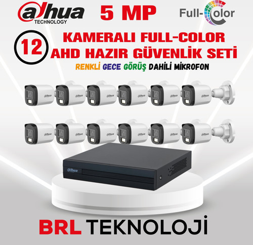 5 MP 12 Kameralı Sesli 30 Metre Renkli Gece Görüşlü Full HD Kamera Seti