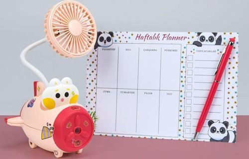 Touch Pen & Haftalık Planner & Sevimli Masa Fanı Hediye Seti
