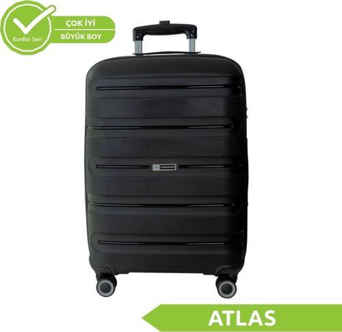 Polipropilen (PP) Atlas Siyah Büyük Boy Valiz