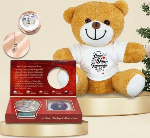 Peluş Ayıcık & İstiridye İçinde Gerçek İnci Kolye Hediye Seti