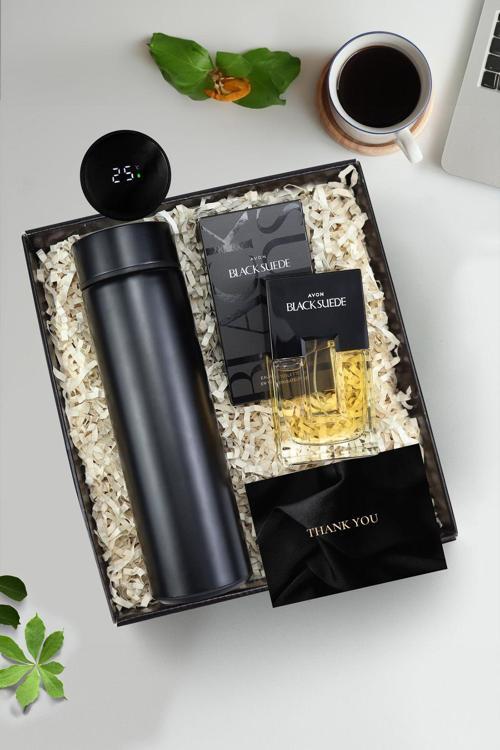 500 Ml Dereceli Termos & Black Suede Erkek Parfüm Hediye Seti
