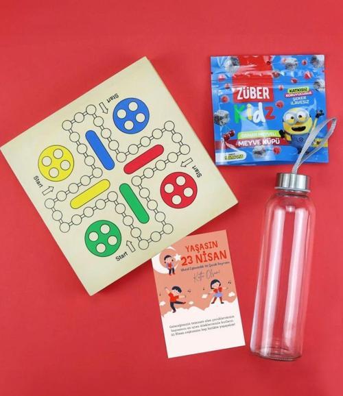 Ahşap 5'Li Oyun Seti & 500Ml Cam Matara & Züber Kidz Meyve Küpü Hediye Seti