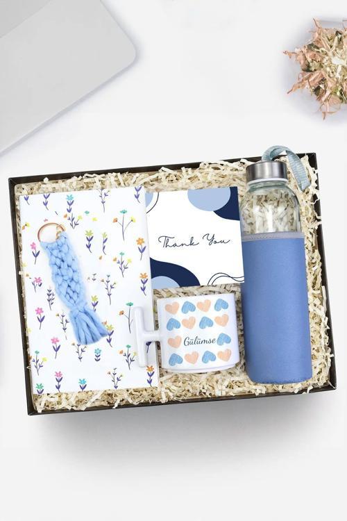 Tasarım Defter & Kılıflı Su Matarası & T Kupa & Anahtarlık & Bardak Altlığı Hediye Seti
