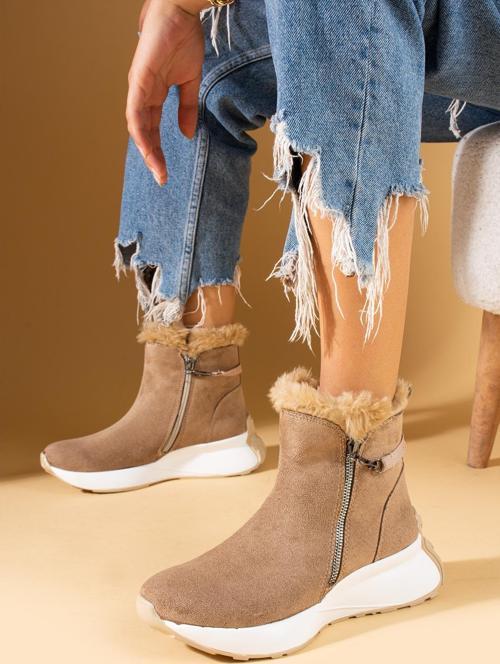 Fermuarlı Esnek Taban İçi Yünlü Spor Kadın Bot 68-162-24Süet