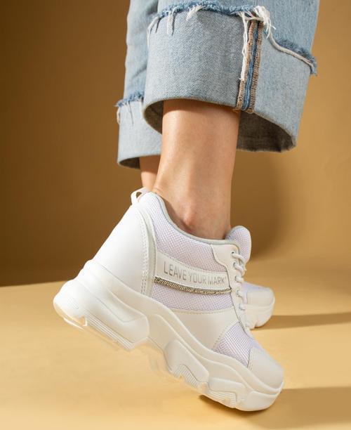 Gizli Topuklu Rahat Hafif Taban Bağcıklı Kadın Sneaker 001-209-24