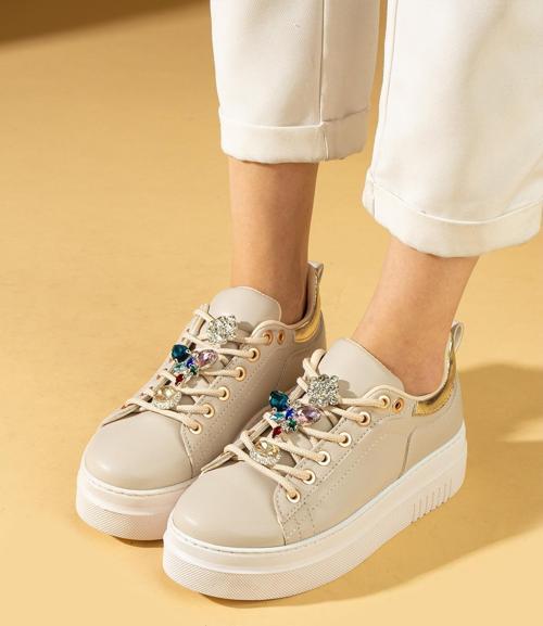 Poli Anatomik Taban Taş Detay Bağcıklı Kadın Sneaker 36-177-24