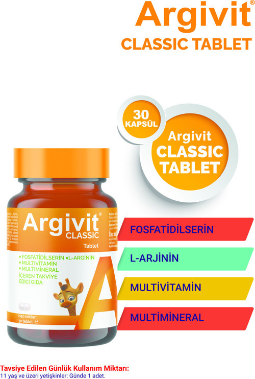 Classic Fosfotidilserin, L-Arjinin, Multivitamin ve Multimineral İçeren Tablet 30 Tablet