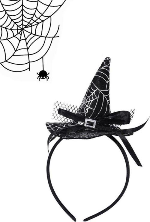 HALLOWEEN ŞAPKALI CADI TAÇ SİYAH ÖRÜMCEK DESEN