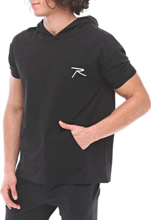 Pamuklu Kapüşonlu Kısa Kollu Sweatshirt OCULUS SİYAH