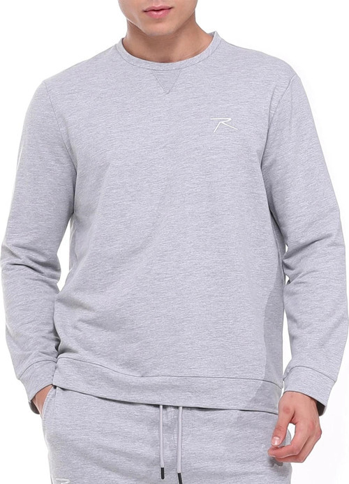 Pamuklu Bisiklet Yaka Basic Sweatshirt PORTA GRİ MELANJ