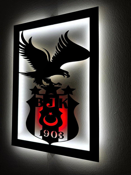 Led Işıklı Beşiktaş,Kartal Ahşap Duvar Dekoru,Mdf Tablo