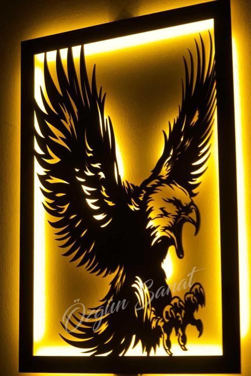 Kartal,Led Işıklı Ahşap Duvar Dekoru