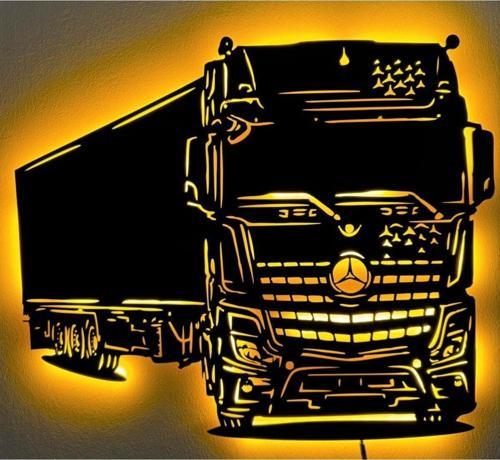 Led Işıklı Mercedes Tır,Ahşap Duvar Dekoru,Mdf Tablo