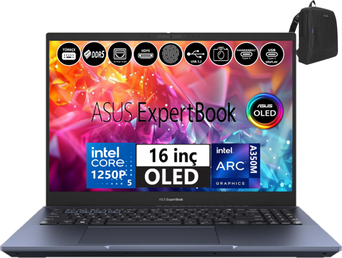 Expertbook WB5602CBN-L20164 Intel Core I5 1250P 24GB Ddr5 4tb SSD 16" OLED 4K 4gb ARCA350M Freedos Taşınabilir Bilgisayar WL2016408 + Weblegelsin Çanta